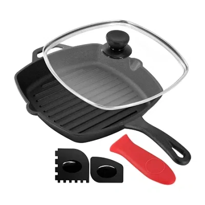 Megachef Pre-seasoned Cast Iron 10.4" Griddle With Glass Lid In Black