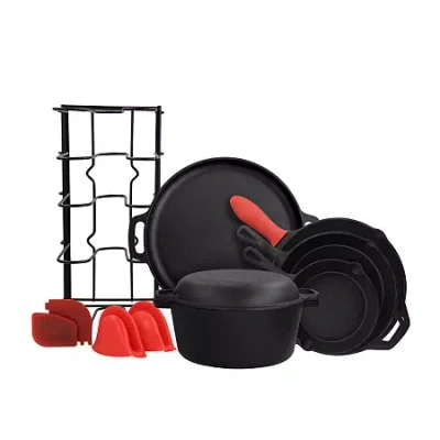 Megachef Pre-seasoned Cast Iron 12-pc. Cookware Set In Black