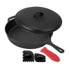 Megachef Pre-seasoned Cast Iron 12" Skillet With Lid In Black