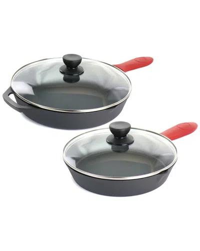 Megachef Pre-seasoned 6pc Cast Iron Skillet Set With Silicone Holders In Black