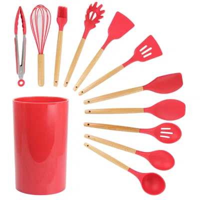 Megachef Red Silicone And Wood Cooking Utensils, Set Of 12