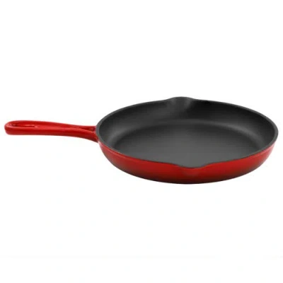 Megachef Round 10.25 Inch Enameled Cast Iron Skillet In Red