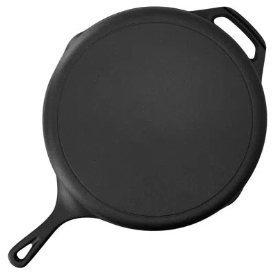 Megachef Seasoned Cast Iron Non-stick Skillet With Lid In Black