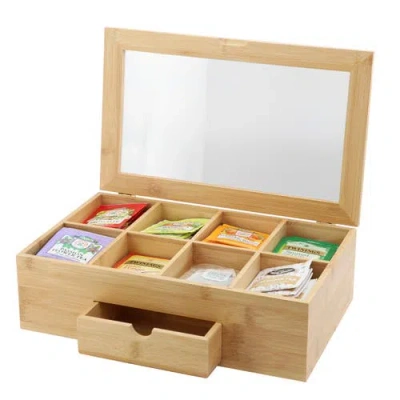 Megachef 13 X 8 Inch Bamboo Tea Box Organizer With Acrylic Top Window In Brown