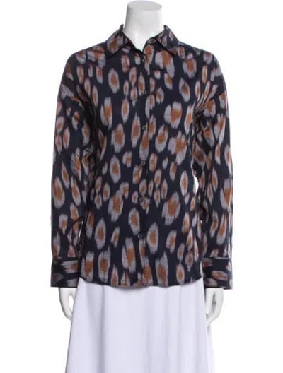 Pre-owned Megan Park Printed Long Sleeve Button-up Top In Blue
