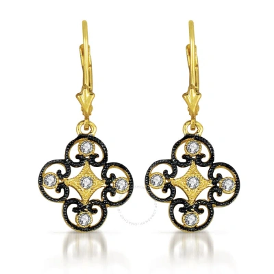 Megan Walford .925 Sterling Silver Black And Gold Plated Cubic Zirconia Drop Earrings In Two-tone