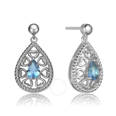 Megan Walford .925 Sterling Silver Blue Topaz Cubic Zirconia Heart Drop Earrings In Metallic
