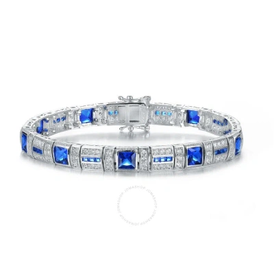 Megan Walford .925 Sterling Silver Clear And Blue Cubic Zirconia Square Bracelet