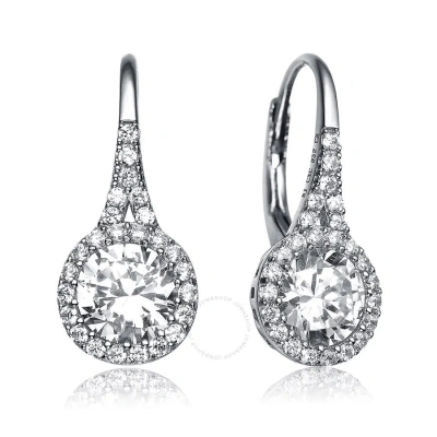 Megan Walford .925 Sterling Silver Cubic Zirconia Halo Leverback Drop Earrings In Silver-tone