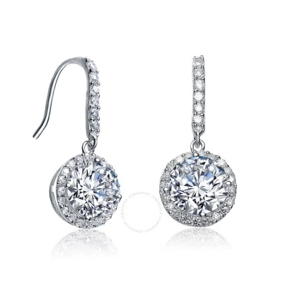 Megan Walford .925 Sterling Silver Cubic Zirconia Round Halo Drop Earrings In Silver-tone