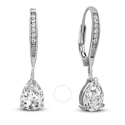 Megan Walford .925 Sterling Silver Cubic Zirconia Teardrop Drop Earrings In Silver-tone