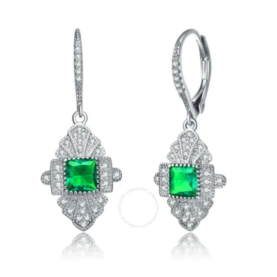 Megan Walford .925 Sterling Silver Emerald Cubic Zirconia Pave Drop Earrings In Metallic