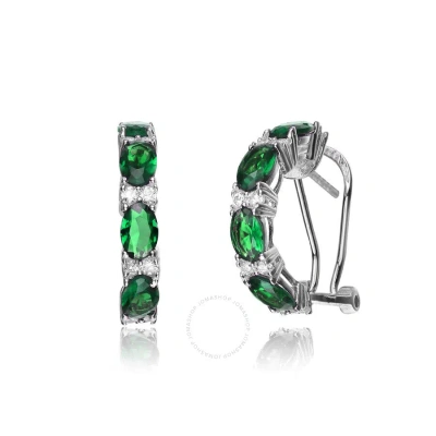 Megan Walford .925 Sterling Silver Emerald Cubic Zirconia Petite Hoop Earrings In Multi