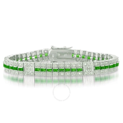 Megan Walford .925 Sterling Silver Emerald Cubic Zirconia Stripe Bracelet In Green