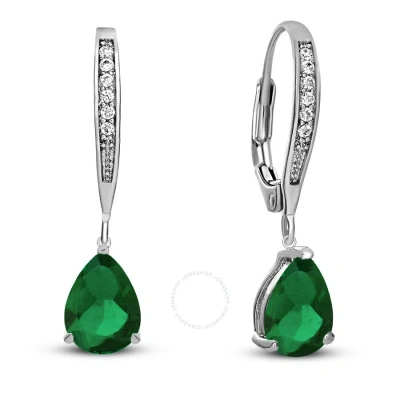 Megan Walford .925 Sterling Silver Emerald Cubic Zirconia Teardrop Drop Earrings In Green