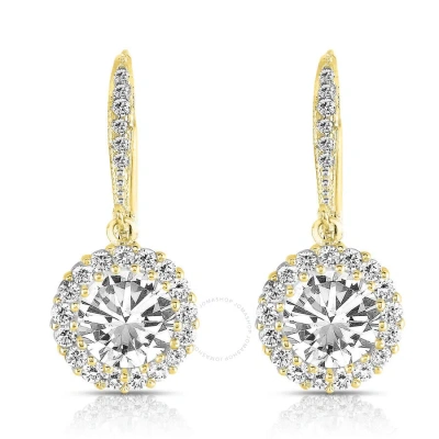 Megan Walford .925 Sterling Silver Gold Plated Cubic Zirconia Round Dangling Earrings In Gold-tone