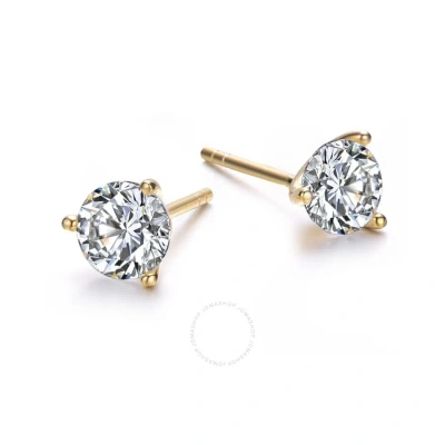 Megan Walford .925 Sterling Silver Gold Plated Cubic Zirconia Solitaire Stud Earrings In Gold-tone
