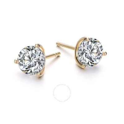 Megan Walford .925 Sterling Silver Gold Plated Cubic Zirconia Solitaire Stud Earrings