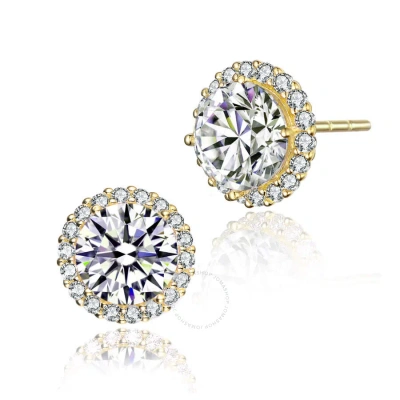 Megan Walford .925 Sterling Silver Gold Plated Cubic Zirconia Stud Earrings In Gold-tone