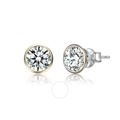 Megan Walford .925 Sterling Silver Gold Plated Cubic Zirconia Stud Earrings In Two-tone