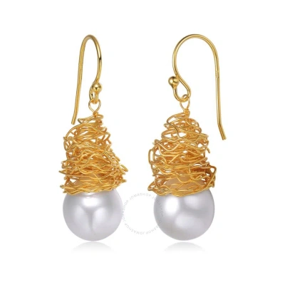Megan Walford .925 Sterling Silver Gold Plated Freshwater Drop Pearl Hook Earrings In Gold-tone