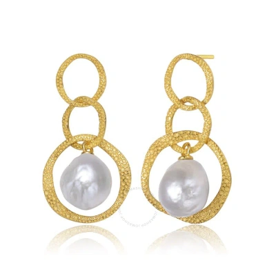 Megan Walford .925 Sterling Silver Gold Plated Freshwater Drop Pearl Open Earrings In Gold-tone