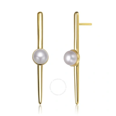 Megan Walford .925 Sterling Silver Gold Plated Freshwater Pearl Bar Drop Earrings In Gold-tone