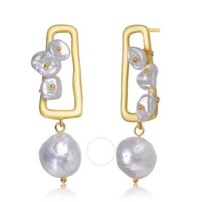 Megan Walford .925 Sterling Silver Gold Plated Freshwater Pearl Drop Earrings In Gold-tone