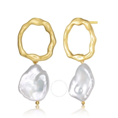 Megan Walford .925 Sterling Silver Gold Plated Freshwater Pearl Drop Round Earrings In Gold-tone