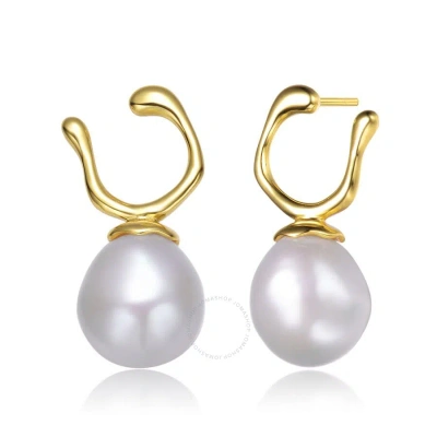 Megan Walford .925 Sterling Silver Gold Plated Freshwater Pearl Hook Earrings In Gold-tone