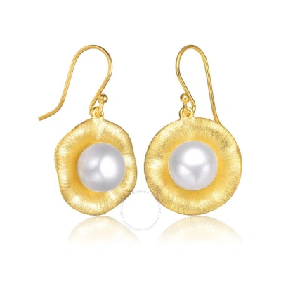 Megan Walford .925 Sterling Silver Gold Plated Freshwater Pearl Hook Earrings In Gold-tone