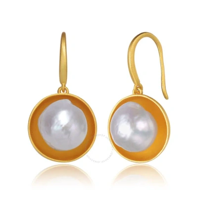 Megan Walford .925 Sterling Silver Gold Plated Freshwater Pearl Hook Earrings In Orange
