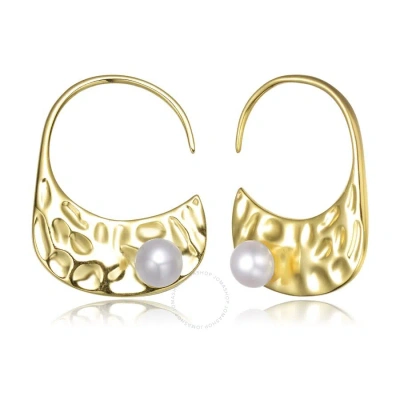 Megan Walford .925 Sterling Silver Gold Plated Freshwater Pearl Hoop Earrings In Gold-tone