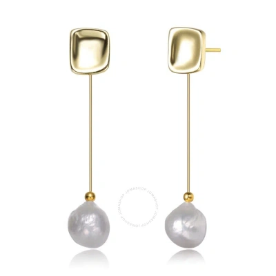 Megan Walford .925 Sterling Silver Gold Plated Freshwater Pearl Long Drop Earrings In Gold-tone