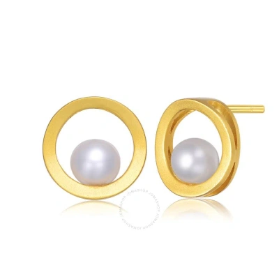 Megan Walford .925 Sterling Silver Gold Plated Freshwater Pearl Stud Earrings In Gold-tone