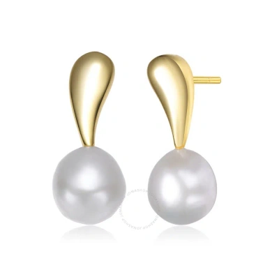 Megan Walford .925 Sterling Silver Gold Plated Freshwater Pearl Stud Earrings In Gold-tone