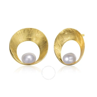 Megan Walford .925 Sterling Silver Gold Plated Freshwater Round Pearl Stud Earrings In Gold-tone