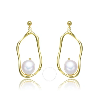 Megan Walford .925 Sterling Silver Gold Plating Freshwater Curvy Dangling Earrings In Gold-tone