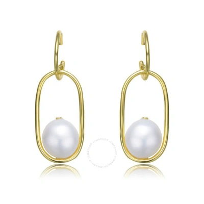 Megan Walford .925 Sterling Silver Gold Plating Freshwater Pearl Dangling Earrings In Gold-tone