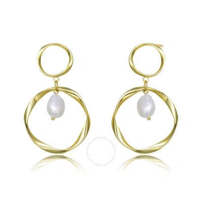 Megan Walford .925 Sterling Silver Gold Plating Freshwater Pearl Open Round Earrings In Gold-tone