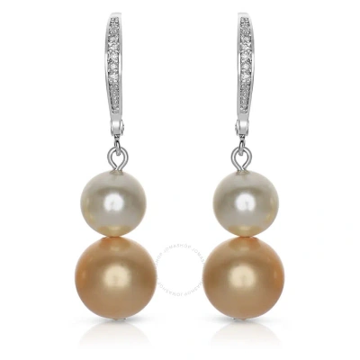 Megan Walford .925 Sterling Silver Multi Colored Pearl And Cubic Zirconia Drop Earrings In Yellow