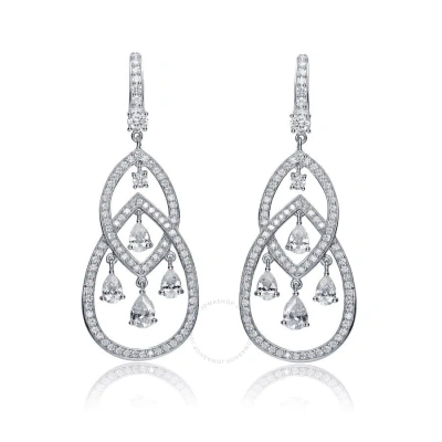 Megan Walford .925 Sterling Silver Multi Shaped Cz Double Teardrop Chandelier Earrings In Silver-tone