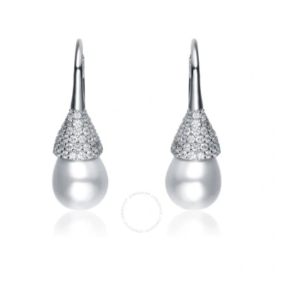 Megan Walford .925 Sterling Silver Pearl And Cubic Zirconia Bulb Drop Earrings In White