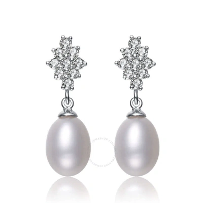 Megan Walford .925 Sterling Silver Pearl And Cubic Zirconia Drop Earrings In White