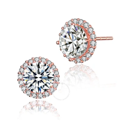 Megan Walford .925 Sterling Silver Rose Gold Plated Cubic Zirconia Button Stud Earrings In Rose Gold-tone