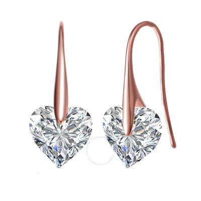 Megan Walford .925 Sterling Silver Rose Gold Plated Cubic Zirconia Heart Hook Earrings In Rose Gold-tone