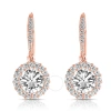 MEGAN WALFORD MEGAN WALFORD .925 STERLING SILVER ROSE GOLD PLATED CUBIC ZIRCONIA ROUND DANGLING EARRINGS