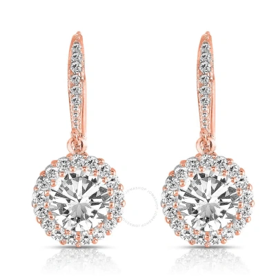 Megan Walford .925 Sterling Silver Rose Gold Plated Cubic Zirconia Round Dangling Earrings In Rose Gold-tone