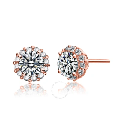 Megan Walford .925 Sterling Silver Rose Gold Plated Cubic Zirconia Round Stud Earrings In Rose Gold-tone