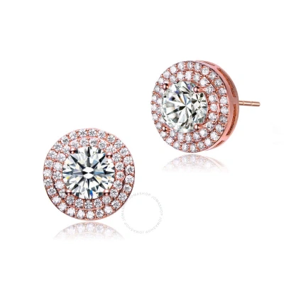 Megan Walford .925 Sterling Silver Rose Gold Plated Cubic Zirconia Stud Earrings In Rose Gold-tone